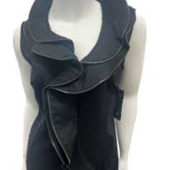 Samuel Dong Black Zipper Ruffle Stretch Dress For Comfort Size M - Picture 3 of 4